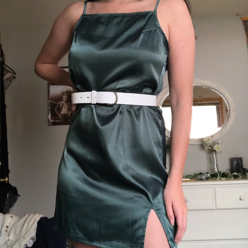 Emerald green shirt silk dress